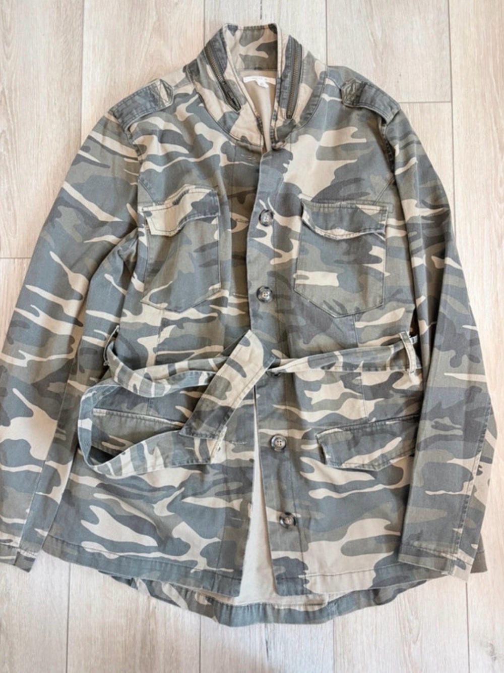 Maurices Camo Utility Jacket in Olive and Tan with Belt